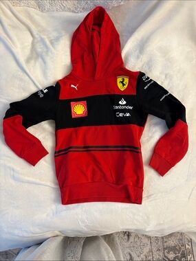 Ferrari Red and Black Kids Hooded Sweatshirt with Racing Logos